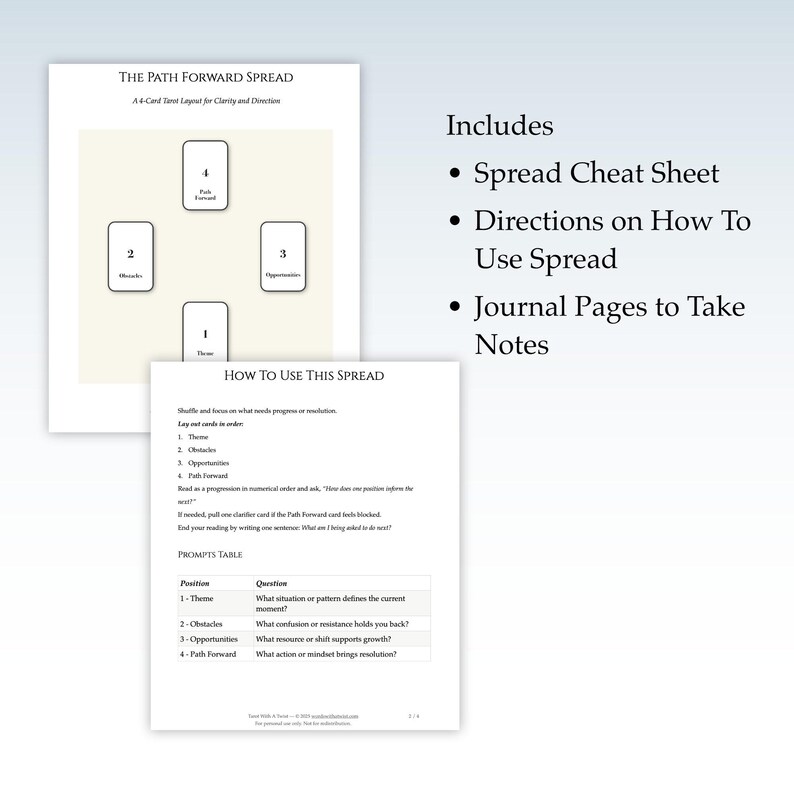 Path Forward Tarot Spread – 4-card Layout, Reading Worksheet (PDF) - Etsy