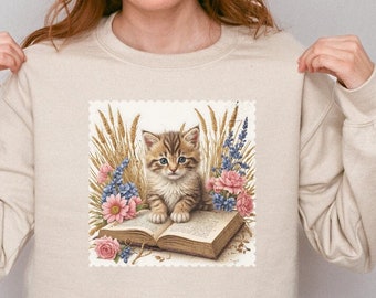 Katzenliebhaber Sweatshirt, schwarze Katze Mutter Geschenk, lustiges Tier Shirt, Blumenkatze Pullover, Geschenk für Haustier Person, Katzenbesitzer T-Shirt, Tierliebhaber Kleidung