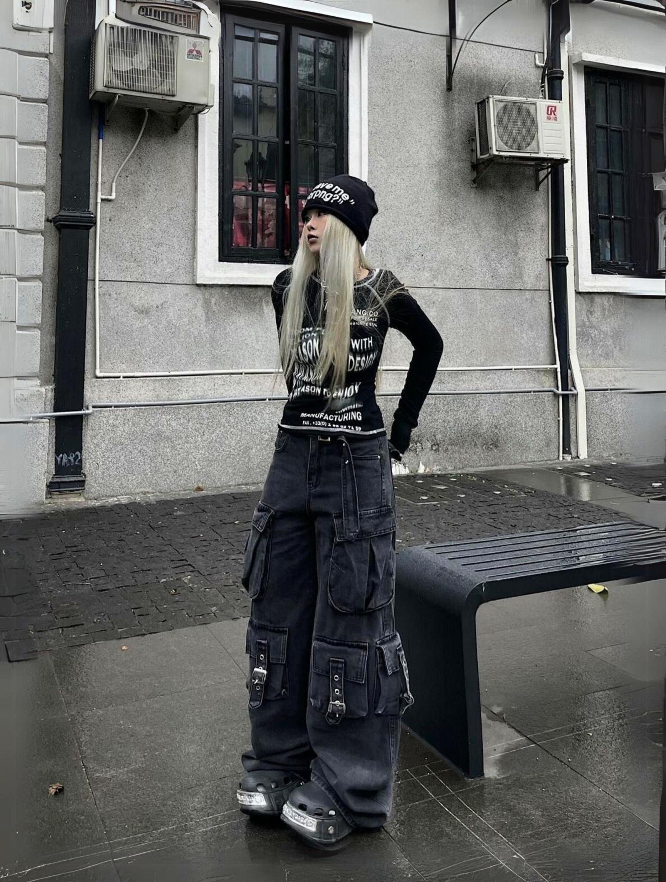 Y2K Baggy Black Opium Pocket Jeans Gothic Pants Oversized Y2K Baggy Black Opium Pocket Jeans Gothic Pants Oversized