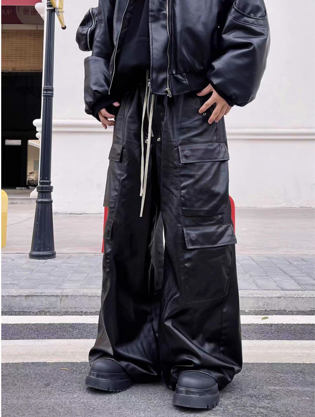 Y2K Opium-inspired Baggy Oversized Leather Jeans Flared  