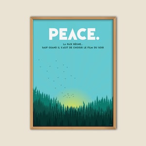 Affiche Peace. lllustration française, Poster, Affiche murale retro, Wall art, Home decor, Cadeau, Coucher de soleil, Paysage, Détente