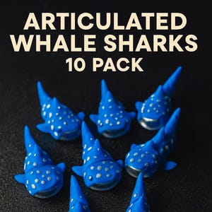 Articulated Whale Sharks – 10 Pack | 3D Printed Flexible Toys, Ocean Animal Figurines, Fidget Desk Pets, Marine Life Gifts