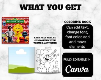 Barrio Sésamo / Libro para colorear / Imprimible / Descarga digital instantánea / Editable / Fiesta /