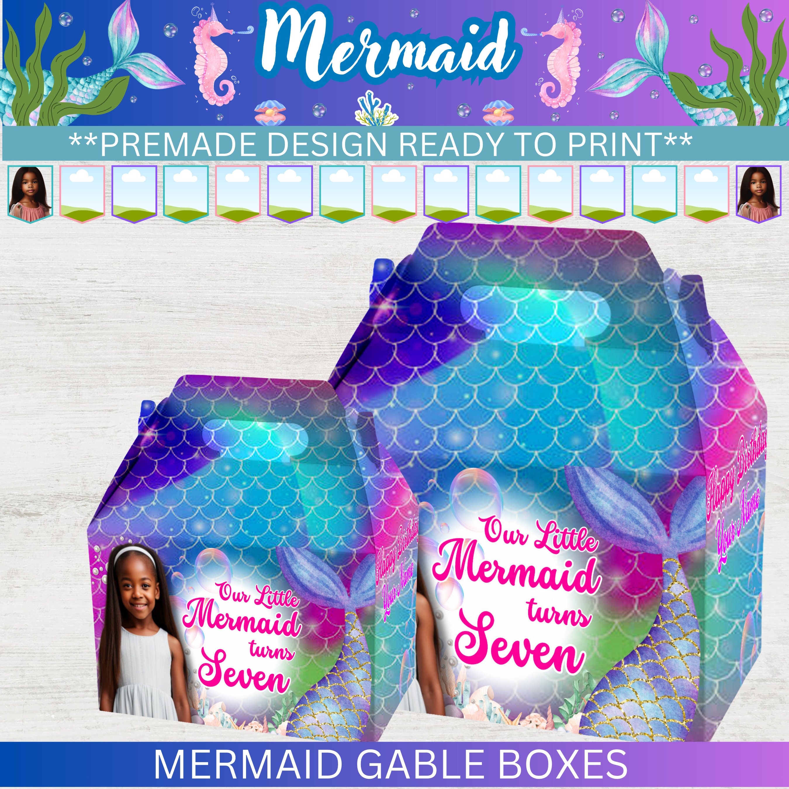 Mermaid | Gable Box | Printable | Digital | Ready to Print | Party ...