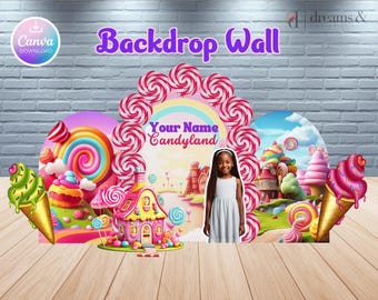 Candyland / Fondo para pared / Imprimible / Digital / Listo para imprimir / Plantilla para recuerdos de fiesta / Archivo PDF