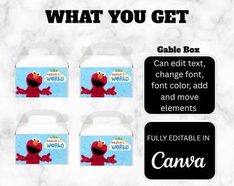 Blue Elmo's World | Gable Box | Printable | Digital Instant Download | Editable | Party Favor Template