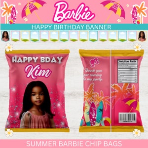 Barbie Sommer | Chipsäckchen | Druckbar | Sofortiger digitaler Download | Bearbeitbar | Gastgeschenk Vorlage