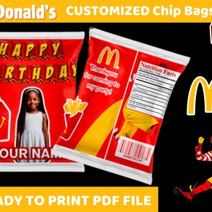 McDonalds  | Chip Bags | Printable | Digital Instant Download | Editable | Party Favor Template