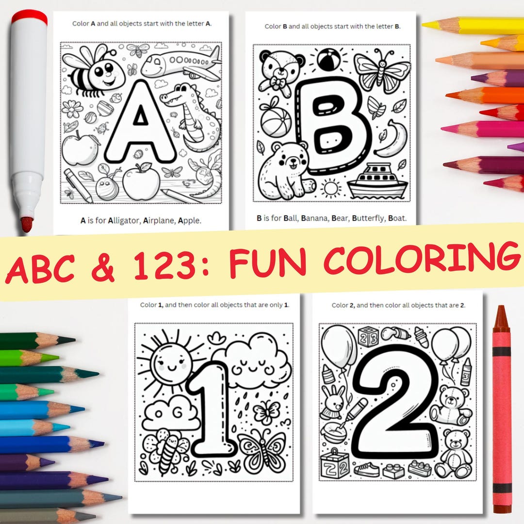 ABC & 123 Coloring Fun Coloring Pages for Preschoolers Alphabets ...