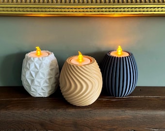 Modern 3D Printed Tealight Holder Set - LED Tealight Included – Choose Your Colour