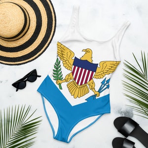 US Virgin Islands Caribbean Island Girl One-Piece Swimsuit Island Life, US Virgin Islands Flag For Islander Pride Bathing Suit image 1
