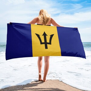 Barbados Flag Beach Towel Caribbean Pride - Caribbean Islander Life Vacation Cruise Barbados gift For Barbadian Pride Cozy Plush Beach Towel