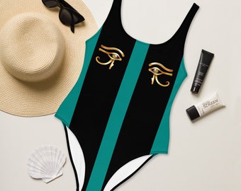 Egyptian Eye One-Piece Swimsuit - The Eye of Horus Egyptian Beauty Bathing Suit - Pan African Diaspora Swimsuit