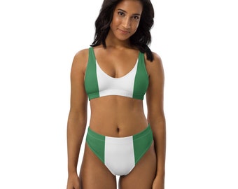 Nigeria Queen African Diaspora Girl Recycled 2-piece swimsuit Africa Life Nigeria Flag Nigerian Pride high-waisted Bathing Suit