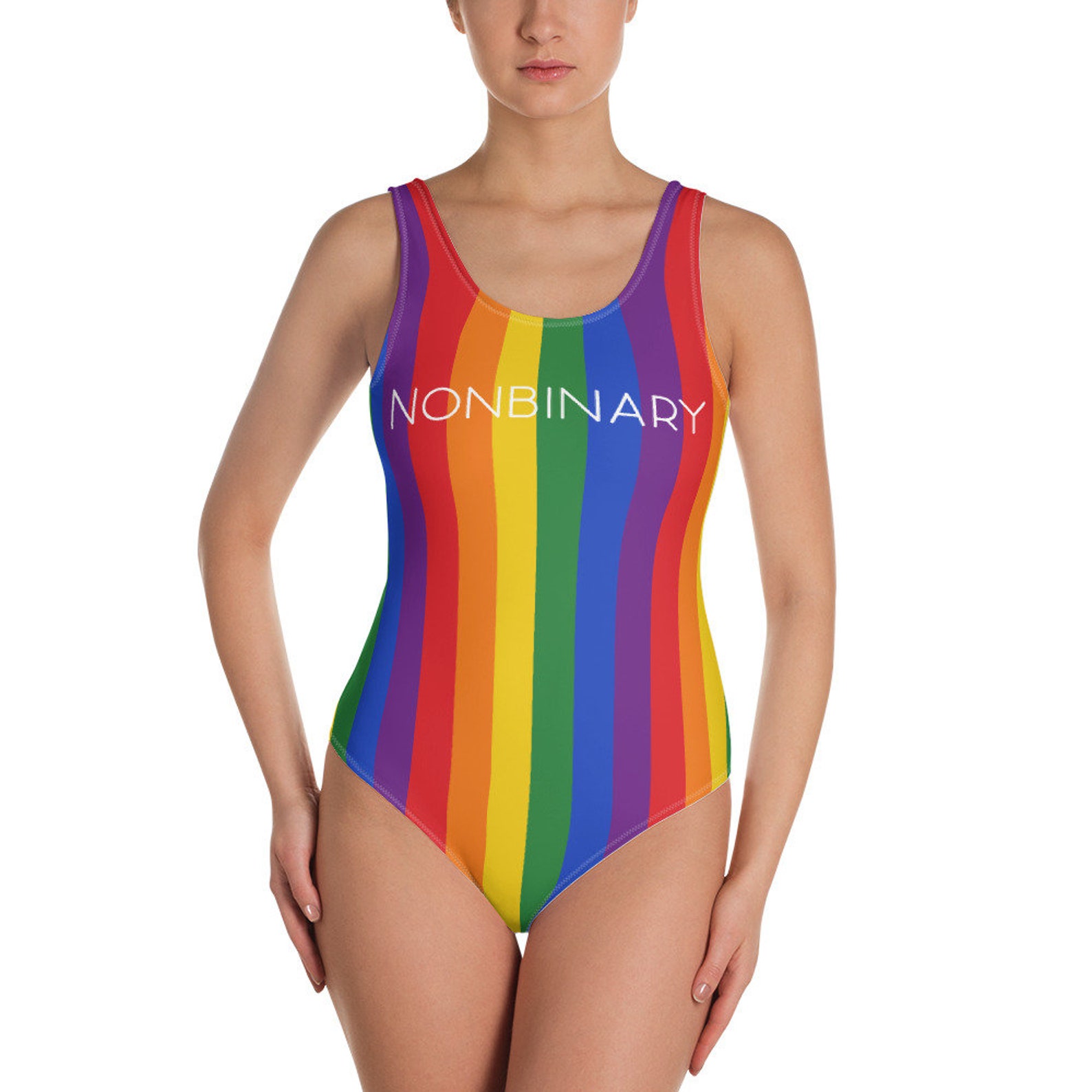 Pride Flag Nonbinary Onepiece Swimsuit Pride Lover Bathing Etsy