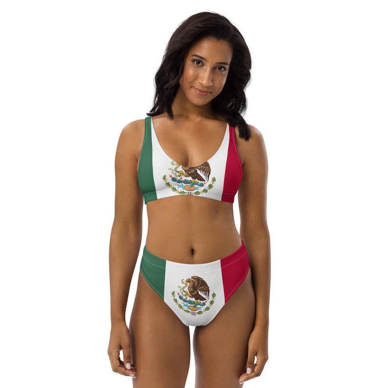 Meixco Babe Caribbean Island Girl Recycled 2-piece swimsuit Island Life Mexico Flag Mexican Pride high-waisted Bathing Suit image 1