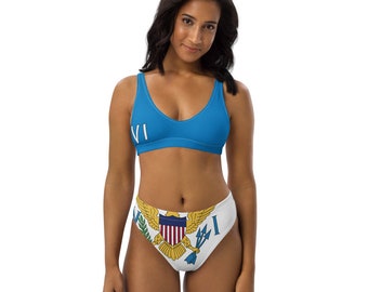 US Virgin Islands Caribbean Island Girl Recycled 2-piece swimsuit Island Life Virgin Islands Flag Islander Pride high-waisted Bathing Suit
