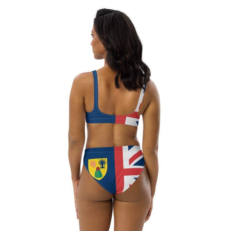 Turks & Caicos Babe Caribbean Island Girl Recycled 2-piece swimsuit Island Life Turks Caicos Flag Islander Pride high-waisted Bathing Suit image 4