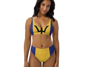 Barbados Babe Caribbean Island Girl Recycled 2-piece swimsuit Island Life Barbados Flag Barbadian Pride high-waisted Bathing Suit