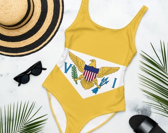 US Virgin Islands Caribbean Island Girl One-Piece Gold Swimsuit  Island Life, US Virgin Islands Flag For Islander Pride Bathing Suit