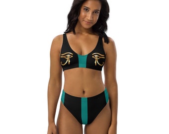 Egyptian Eye Recycled high-waisted bikini -The Eye of Horus Egyptian Beauty Bathing Suit - Pan African Diaspora Swimsuit