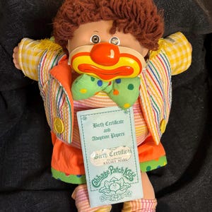 Payaso de circo Cabbage Patch Kids con certificado de nacimiento en perfecto estado