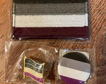Asexual Pride Flag Patch Pin And Button Set Of 3 Free Asexual Pride