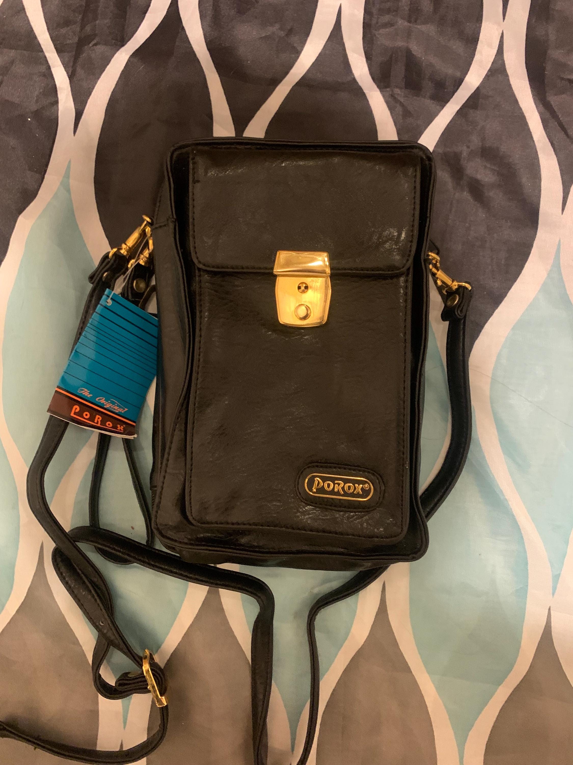 Porox Vintage Bag NEW W Tag Black Leather With Key Very Rare Porox Vintage Bag NEW W Tag Black Leather With Key Very Rare