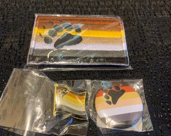 Bear Pride Flag international Bear Brotherhood Velcro Patch Button Pin set of 3