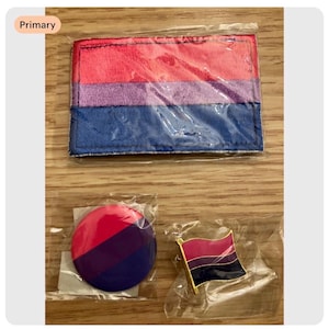 Lot de trois boutons et épingles pour drapeau de la fierté bisexuelle LGBTQ