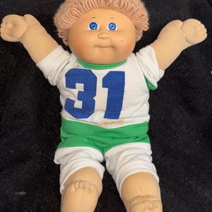 Cabbage Patch Kids Boy Doll Blonde Hair Blue Eyes HM #3 Football Outfit