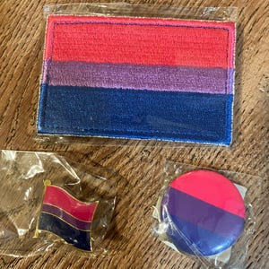 LGBTQ Bisexual Pride Flag Velcro Patch Pin And Button Set Of 3 Bisexual Pride
