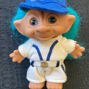 Troll Doll Vintage Baseball Troll Capelli e Occhi Blu 5&quot; GUC