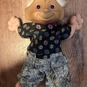 Troll Vintage Treasure Troll 1991 Sandy Hair Pink Eyes Jewel Belly 12” GUC