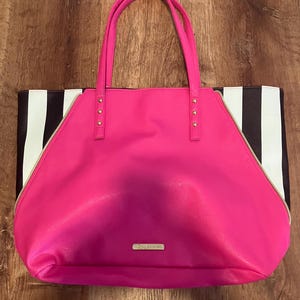 Juicy Couture Womens Shoulder Tote Bag Pink Side Stripe Magnetic Dual Handle GUC