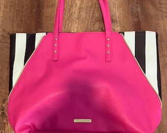 Juicy Couture Womens Shoulder Tote Bag Pink Side Stripe Magnetic Dual Handle GUC
