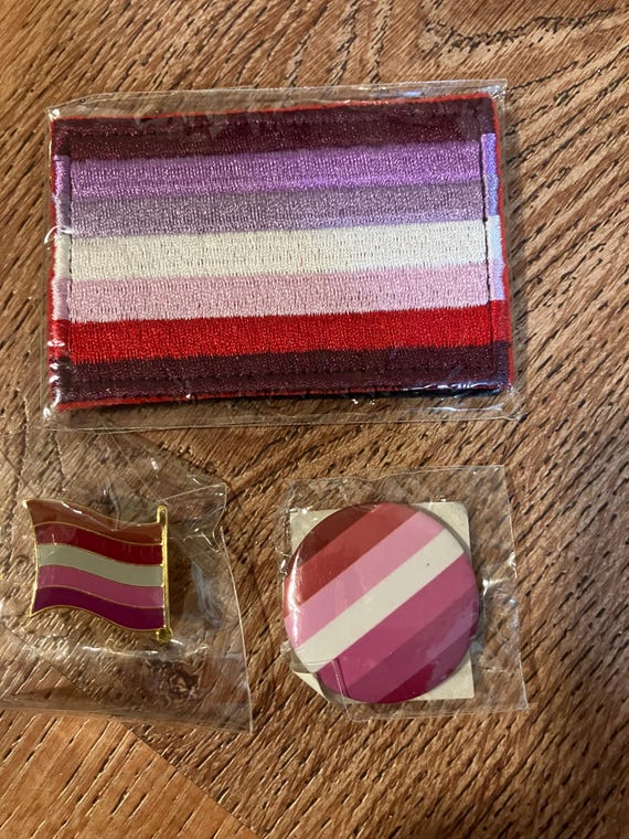 LGBTQ Lesbian Pride Flag Patch Pin And Button Set… - image 1