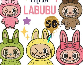 Adorable Labubu Kawaii Clipart – Cute Digital Stickers for Scrapbooking, Planners & Crafts