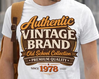 Vintage merk T-shirtontwerp uit 1978 | Retro old school graphic tee | Vintage badge logo | Jaren 70 stijl digitale download PNG voor print-on-demand