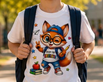 Ready for Kindergarten PNG, Cute Fox Shirt Design, Back to School Kids PNG, First Day School Design