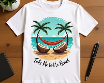 Camiseta digital de verão para imprimir - Design "Leve-me à praia" | Arte para férias tropicais | Pôster digital para baixar - Vibrações de verão