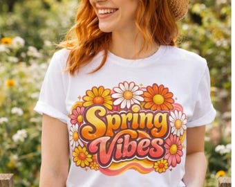 Lente-vibes retro T-shirtontwerp PNG, groovy bloemenprint, retro bloemenprint lente-T-shirt, madeliefjesprint, lente-T-shirt