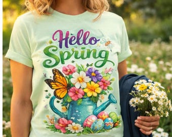 Hallo Lente PNG, Bloemenprint voor een T-shirt in de lente, Paas T-shirt PNG, Vlinderbloem PNG, Sublimatieprint voor de lente, Printbare lenteafbeelding