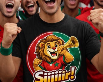 Camiseta de torcedor do Marrocos "Siiir!" - Design de futebol marroquino - Arquivo digital - Presente para torcedor de futebol - Impressão sob demanda, Download digital