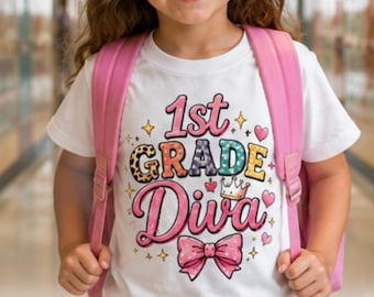 First Grade Diva PNG | Cute Girl School Shirt | First Day of School | Flirty Bow Design | Sublimation PNG | Instant Download
