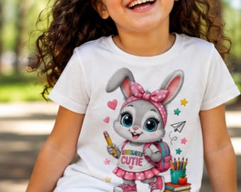 Kindergarten Cutie Shirt Design PNG, Cute Bunny Back to School PNG, Girl School Shirt Design, Kindergarten Shirt Printable, Kids T-Shirt PNG