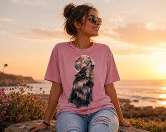 Wolf Moon Shirt PNG | Howling Wolf Double Exposure | Forest Wolf Design | Sublimation PNG | Nature T-Shirt Design | Instant Download