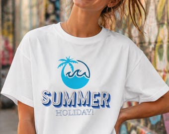 Summer Holiday T-shirt | Unisex beach summer T-shirt | Holiday tote bag | Palm wave design | Trendy summer gift | Beach vibes aesthetic