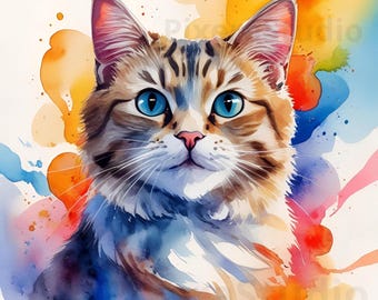 5 Watercolor Cats Clipart | Cute Cat PNG | Watercolor Cat Clipart | Illustration Cat | Instant Download | Instant digital Download