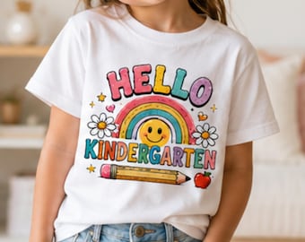 Kindergarten Shirt Design, Hello Kindergarten PNG, Back to School Shirt, First Day School Design, Kids T Shirt PNG